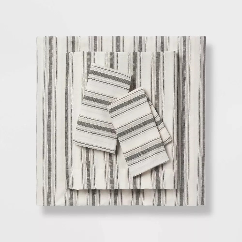 Queen Cotton Blend Sateen Sheet Set Gray Textured Stripe - Room Essentials 3090₽