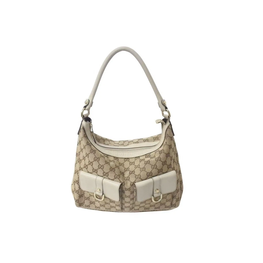 Gucci One Bandoulière Sac Fourre tout 153025 Gg Toile Cuir Beige Blanc Or Quincaillerie U