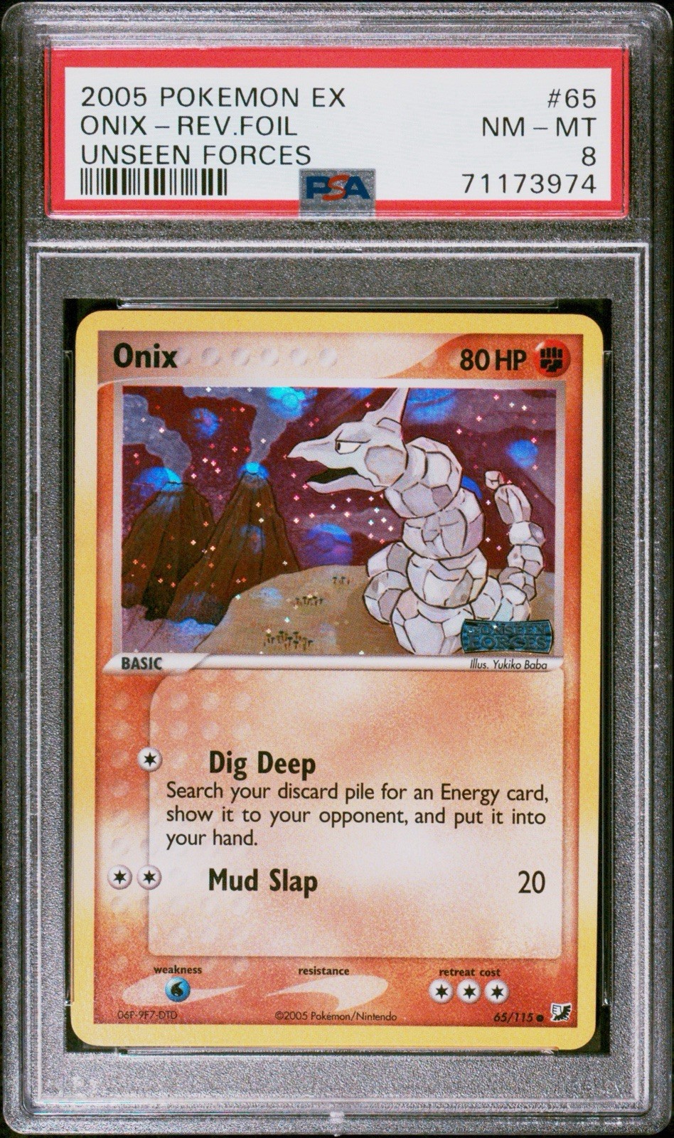 2005 POKEMON EX UNSEEN FORCES #65 ONIX-REVERSE FOIL PSA 8