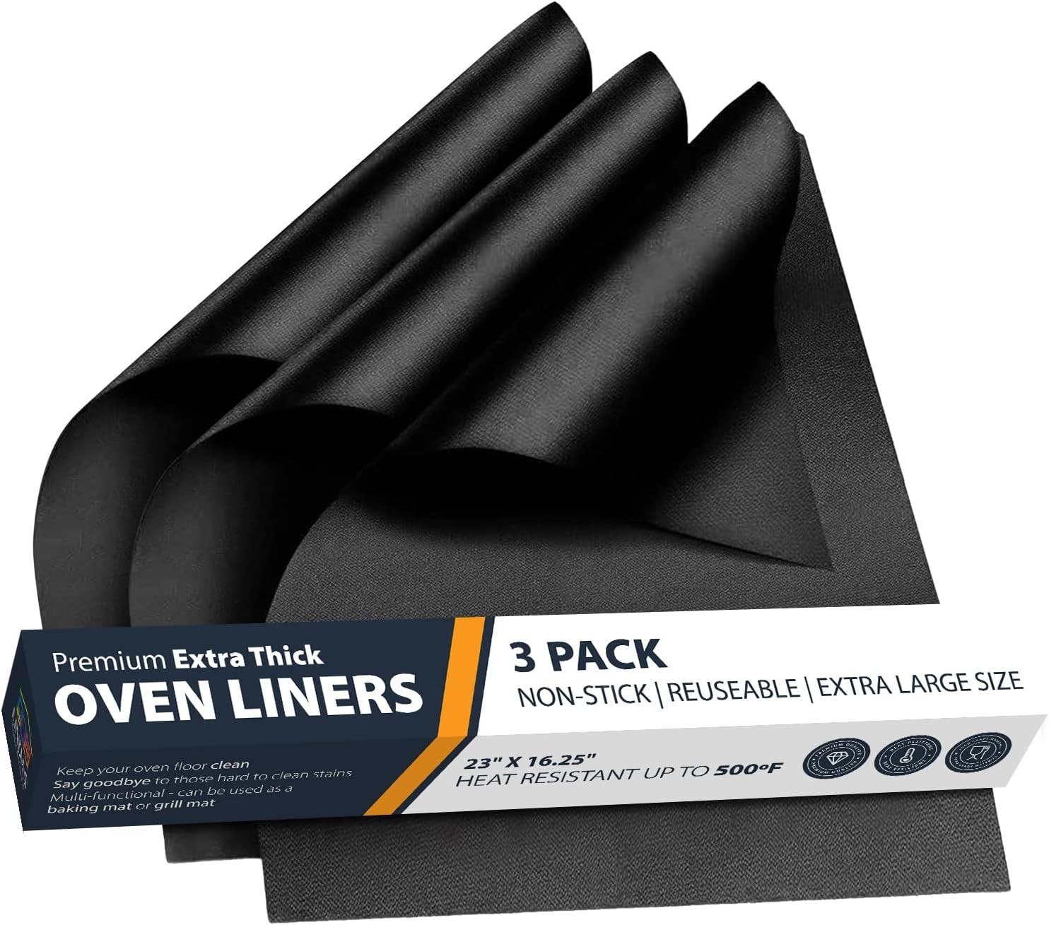 Ultimate Multi-Functional Oven Liners - 3 Pack, Non-Stick, Heavy Duty Black Mats