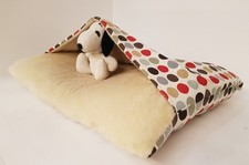 Charley Chau Dog Snuggle Bed. Multicolour spots dots. Washable. Size Large