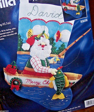 Bucilla Vintage FISHING SANTA Felt Christmas Stocking Kit-83658 Sterilized New