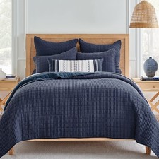 Mills Waffle Navy Quilt Set Ultra Soft Full Queen Bedding Classic Styles