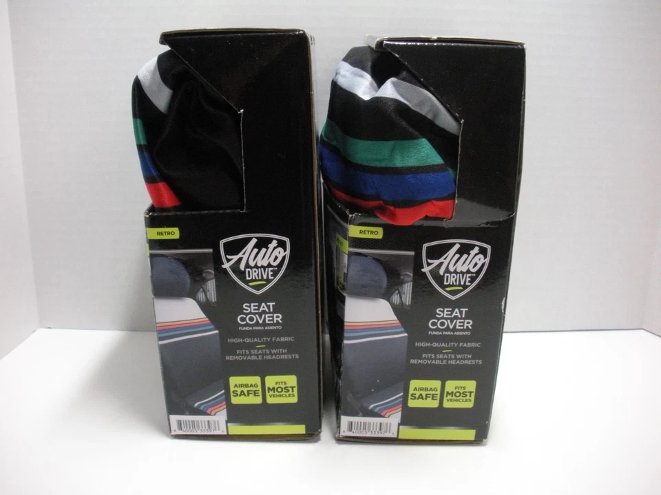 Fundas de asiento a rayas retro negras Auto Drive 2 piezas paquete de 2 Foto 4 de 4