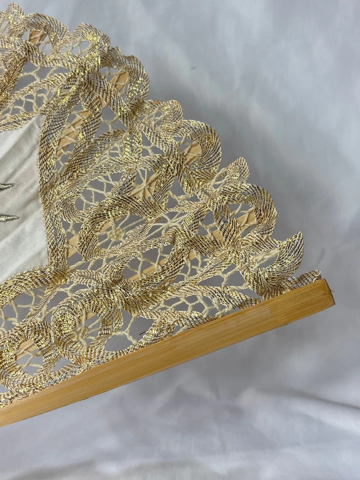 Золотой кружевной складной вентилятор с вышивкой мальтийские кресты бамбуковые палочки/защита Мальта - Изображение 3 из 4
