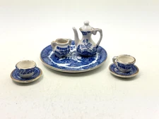 Vintage Dollhouse Fashion Doll 1:6 Miniature Willow Blue White Coffee Tea Set