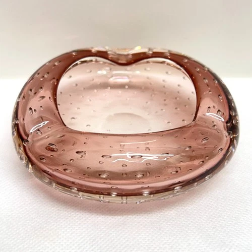 VTG Murano Art Glass Ashtray Dish Pale Amethyst Bullicante Controlled Bubbles