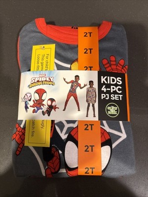 Marvel Spidey And His Friends 4 Piece Pajama Set Glow In The Dark Size 2T NW