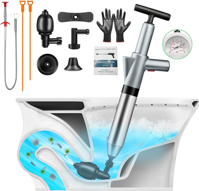 #ad High Pressure Toilet Plunger Toilet Snake Air Drain Blaster with Real Time Bar $39.90