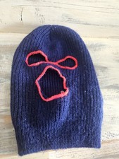 Vintage Knit Ski Mask 1970s Balaclava Robber 3 Hole Full Face Blue Red