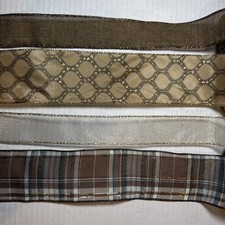 Christmas Wired Ribbon Gold Brown Green Black White Plaid Glitter 20 Yards Total