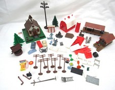 Mixed Lot of Model Railroad train Accessories buildings people trees outhouse