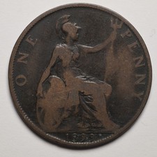 Great Britain UK 1899 One Penny Victoria. Veiled Head