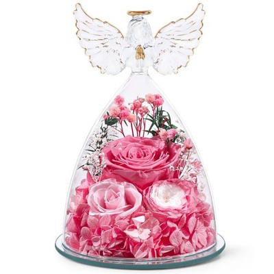 Gifts for Mom Women Birthday Preserved Rose in Glass Angel Figurine Forever F...