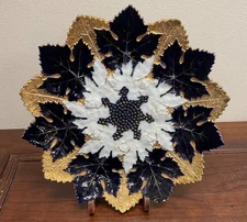 Antique Meissen Blue and Gold Maple Leaf Porcelain Compote Plate 10-5/8"