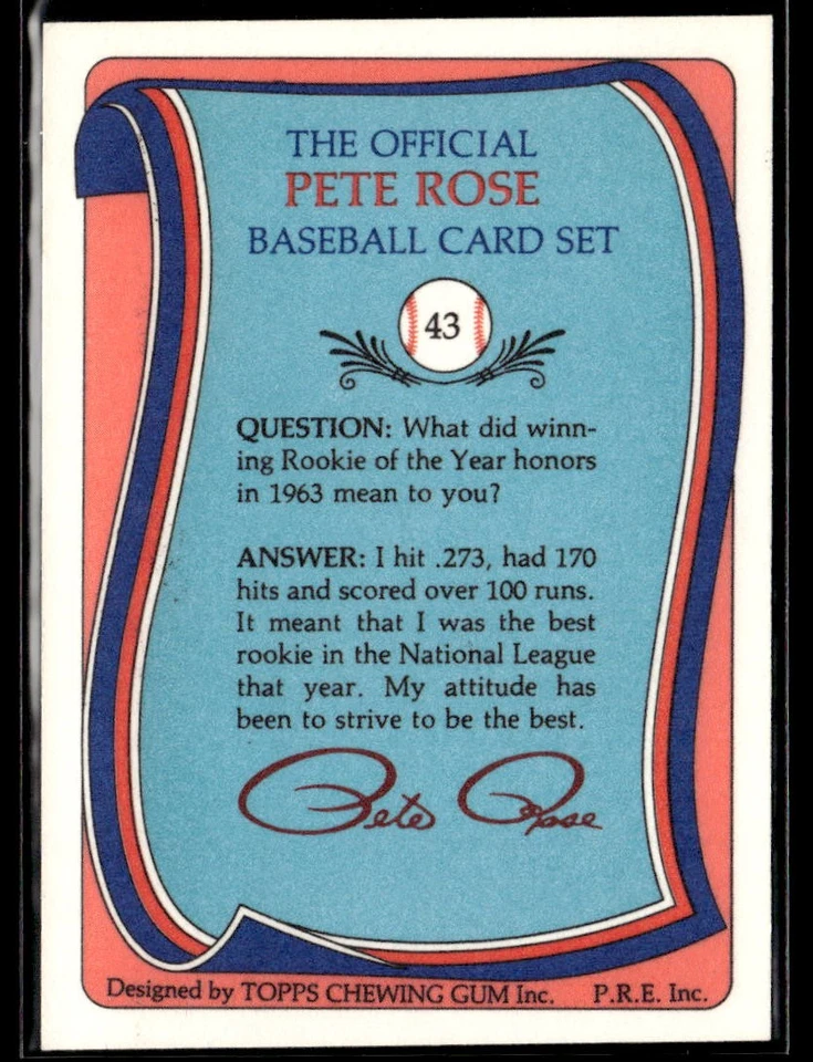 1985 Topps Renata Galasso Pete Rose #43 Pete Rose Reds Baseball Card 2102G - Image 2 of 2