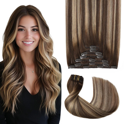 Pro2.0 Clip in Hair Extensions Real Human Hair 120G Thick 7Pcs Color #4/27/4 Cho