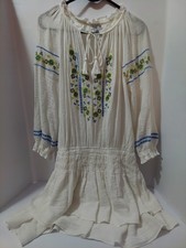 Anthropologie Current Air Embroidered Dress Drop Waist M Boho Peasant Floral