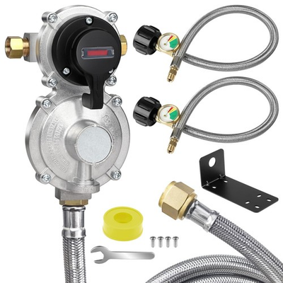 #ad 2 Tank Hoses Rv Propane Regulator LP Gas Regulator 2 Stage Auto Changeover Kit $25.99