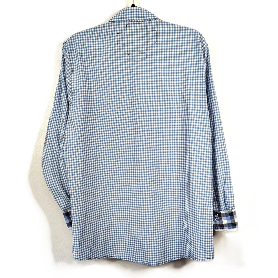 SOVEREIGN CODE Plaid Button Down Shirt Large Men's Blue White Long Sleeve Woven - Image 4 of 4