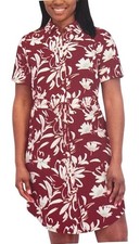 NWT Halston Women's XL Pink Floral Print Button-Down Short Shirt Dress B0668
