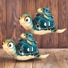 2-PC Gift Set 6"W Blue Sea Turtle with Baby Figurine Ornament Home Decor Gift