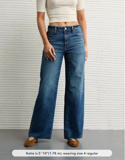 AE Dreamy Drape Stretch Super High-Waisted Baggy Wide-Leg Jean - Dark Indigo Was