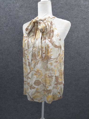 Talbots Summer Top Womens Medium Sleeveless Tie Neck Yellow Floral Shimmer NWT - Picture 7 of 19