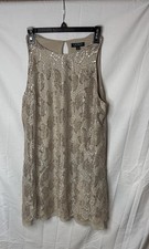 Lauren Ralph Lauren Beige Metallic Lace Sleeveless Shift Dress Round Neck 18