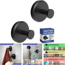 Suction Cup Hooks Matte Black 2-Pack Bathroom Kitchen Glass Door Up To 15 Lbs