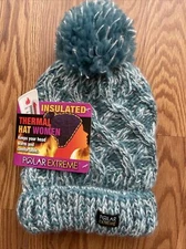 Polar Extreme Heat Women's Insulated Thermal Hat Beanie Green White Teal Warm