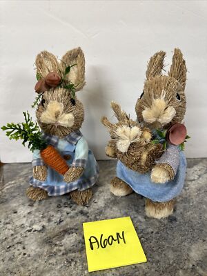 2 Sisal Girl Easter Bunnies Carrot Baby Bunny Spring Dress Valerie Parr Hill