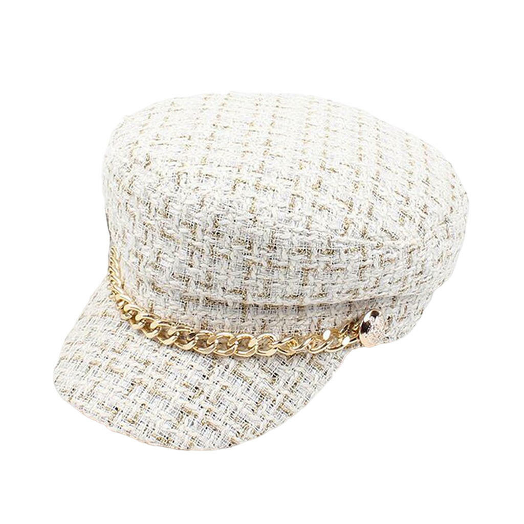 Luxury Tweed Design Golden Chain Decoration Caps Ladies  display picture 2