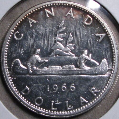1966 CANADA Silver Dollar: 80% Silver, 'Voyageur' reverse - Picture 1 of 2