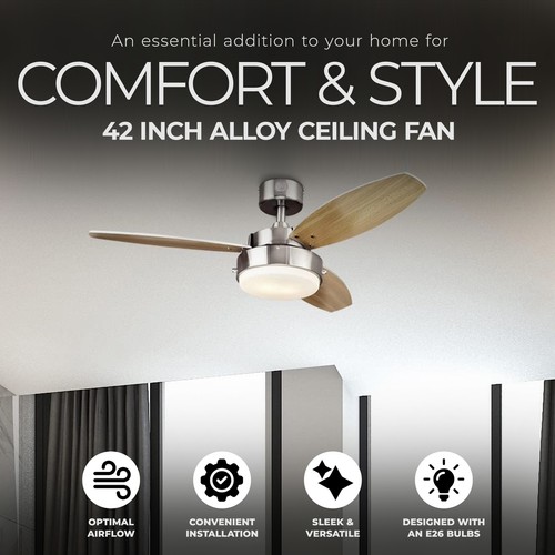 Westinghouse 42 Inch Alloy Ceiling Fan with Brushed Nickel and Reversible Blades - Picture 2 of 9
