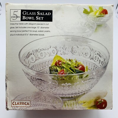 Bali 5 Piece Glass Salad Dessert Bowl Set Classica (NIB)