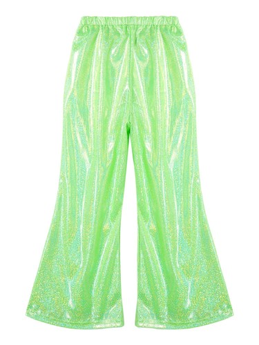 Girl Pant Shiny Metallic Flare Dance Pants Hippie Bell Bottom Wide Leg Dancewear - Picture 76 of 87