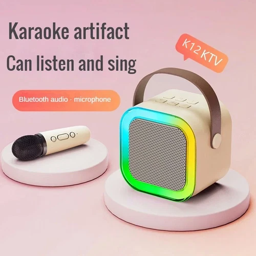 Portable Mini Karaoke Machine Bluetooth Speaker Kids with 2 Wireless Microphone - Picture 5 of 13