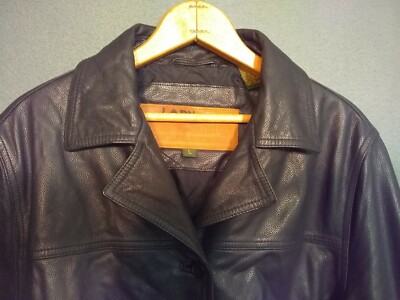 Women's TIMBERLAND WEATHERGEAR Black Leather Coat Jacket Button sz