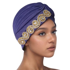 Rhinestone Turban Women Indian Twist Knot Head Wrap Bonnet Hat Muslim Cap Beanie