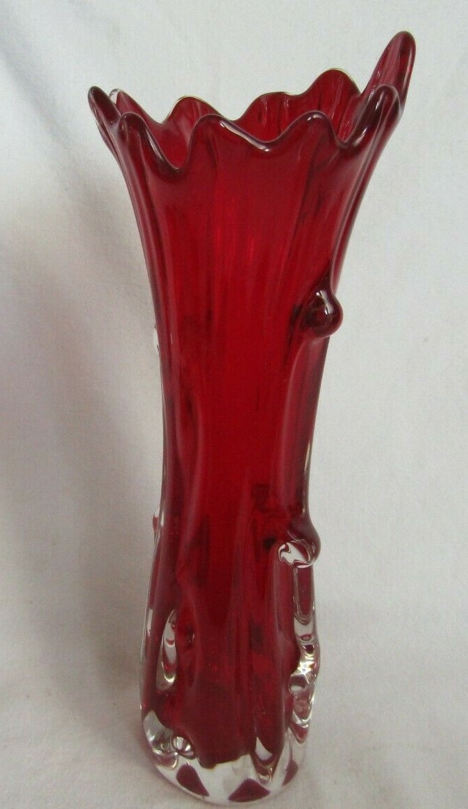 MURANO ITALIAN ART GLASS LARGE CRYSTAL OVER RUBY RED VASE | eBay