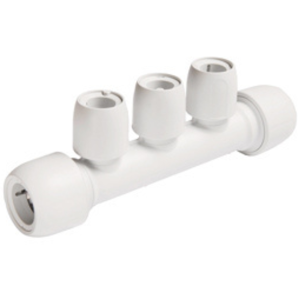 Wavin Hep2O 3 Port Manifold All Socketed 22mm x 15mm White - HX89B/22W