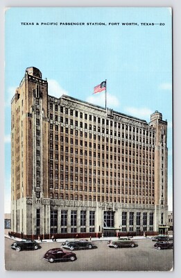 c1930s~Fort Worth TX~Texas & Pacific Passenger Station~T&P~Downtown~VTG Postcard