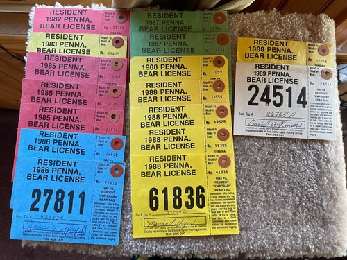 Lot of 16 1982-1989 Pa Pennsylvania Resident Bear Licenses