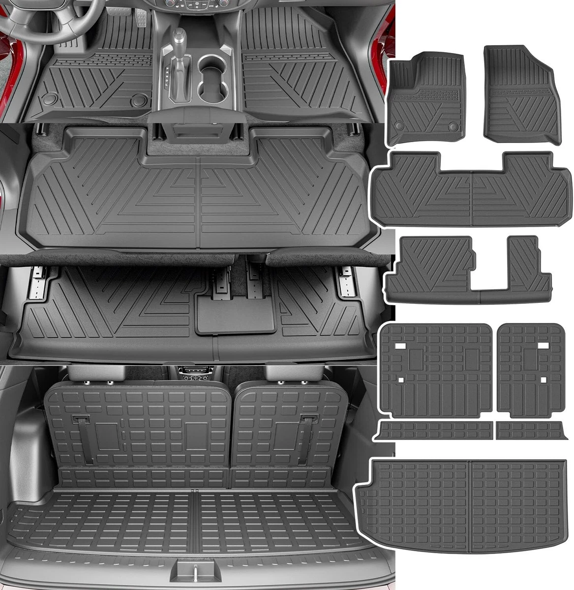ELMASLINE - Set di tappetini in gomma 3D e vaschetta per bagagliaio per Hyundai INSTER (2024-2025) Elettrico (Solo per sedili posteriori scorrevoli!!!) | Accessori per tappetini e tappetino per
