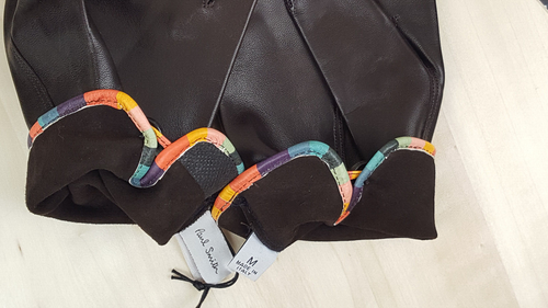 Guantes recortados a rayas de artista de piel de cordero chocolate Paul Smith para hombre (M) PVP £165 - Imagen 5 de 7