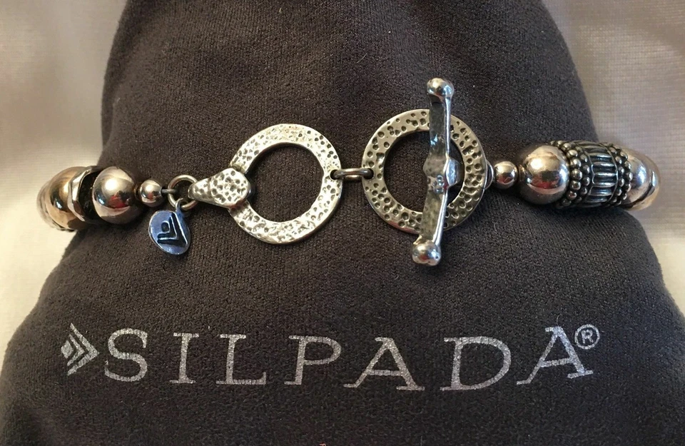 SILPADA B1223 Sterling Silver 14k Gold Filled Bead Bracelet with Toggle RARE - Image 4 of 4