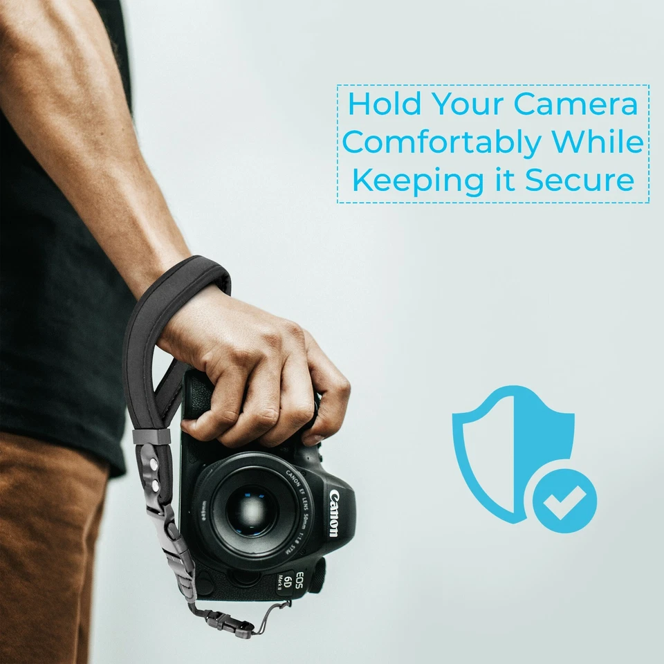 Black Camera Wrist Strap Heavy Duty Safety Neoprene Wrist Strap + Quick Release - Image 2 of 4