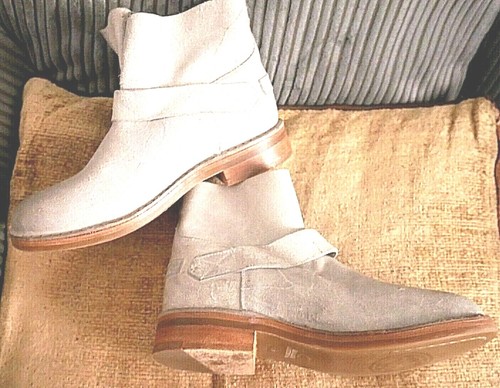 SHABBIES AMSTERDAM LOW HEEL PALE GREY SUEDE LEATHER ANKLE BOOTS SHOES UK 4.5 E37 - Picture 6 of 12