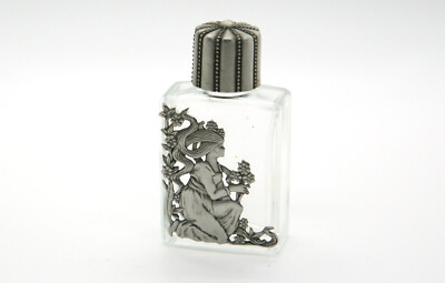 Collectable JJ (Jonette) Perfume Bottle Clear Glass with Pewter